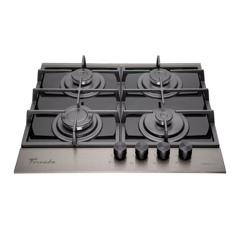 Plita incorporabila cu gaz TORNADO ECLIPSE DARK INOX, 4 arzatoare, Sticla calita, Dark Inox