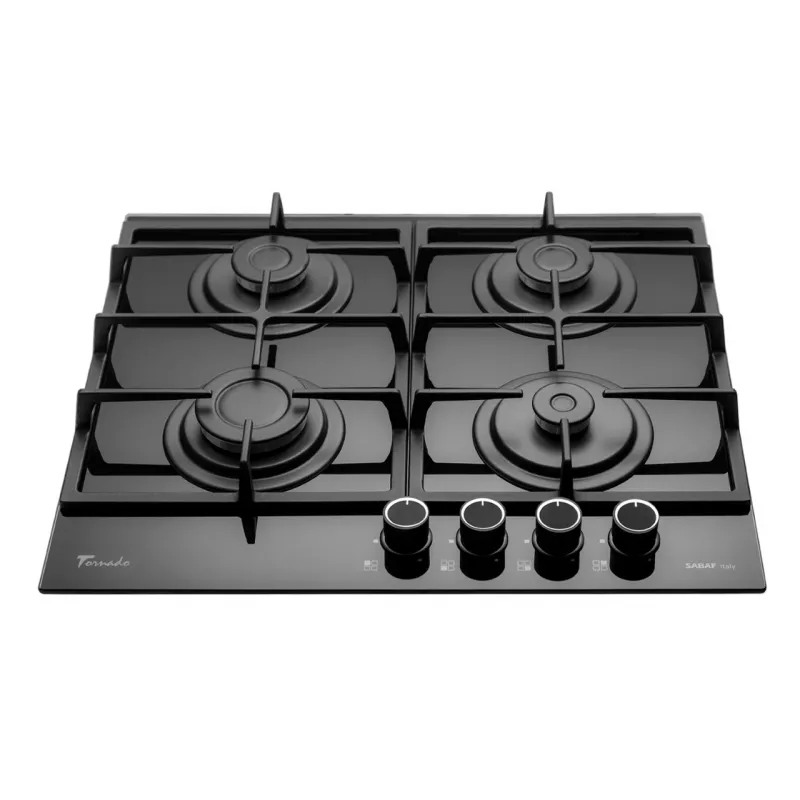 Plita incorporabila cu gaz TORNADO SIMPHONY BACKLIGHT BLACK, 4 arzatoare, Sticla calita, Negru