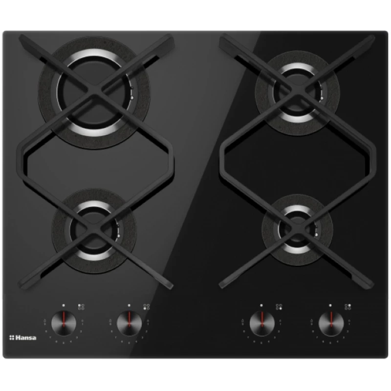 Варочная газовая панель HANSA BHKS632590, 4 конфорки, Закаленное стекло, Черный