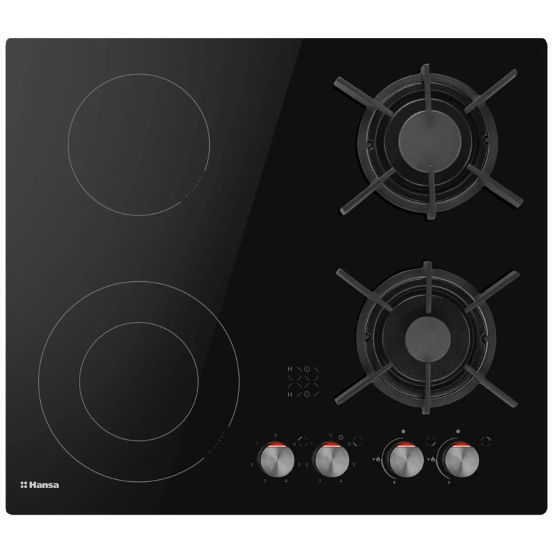 Комбинированная варочная поверхность HANSA BHMS61414030, 4 конфорки, Закаленное стекло, Черный