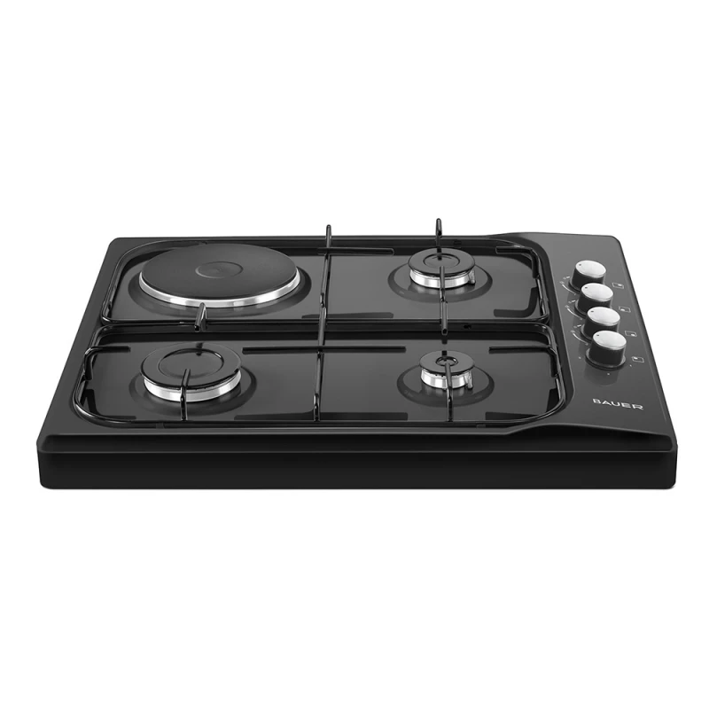 Aragaz combinat BAUER OK 631RT30S, 4 arzatoare (3-gaz, 1-electric), Email, Aprindere electrica, Negru