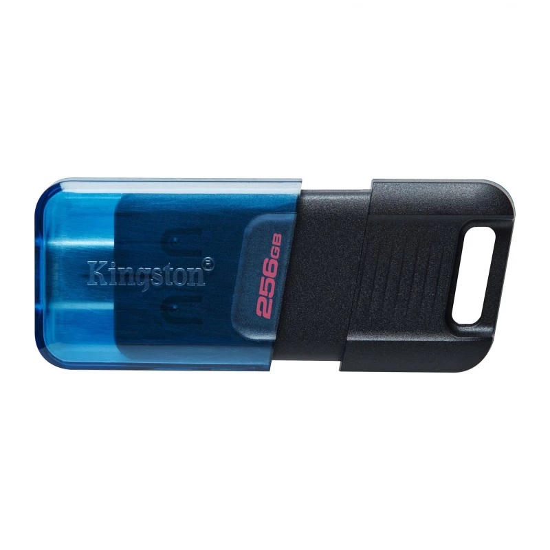 Флешка KINGSTON 256GB USB-С3.2 DATATRAVELER 80M, BLACK/BLUE, USB-C, CAP DESIGN, STYLISH SLIM PLASTIC CASING FITS, KEYRING LOOP (READ 200 MBYTE/S)