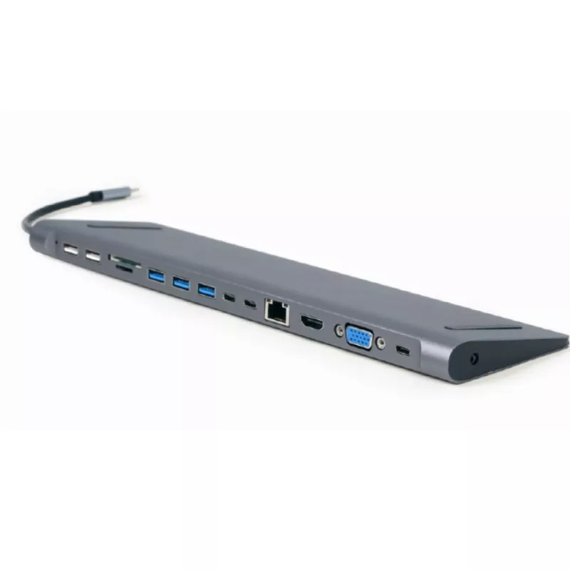 Кабель USB GEMBIRD 9-in-1: USB hub, 4K HDMI and Full HD VGA video, stereo audio, Gigabit LAN port, card reader and USB Type-C PD charge support