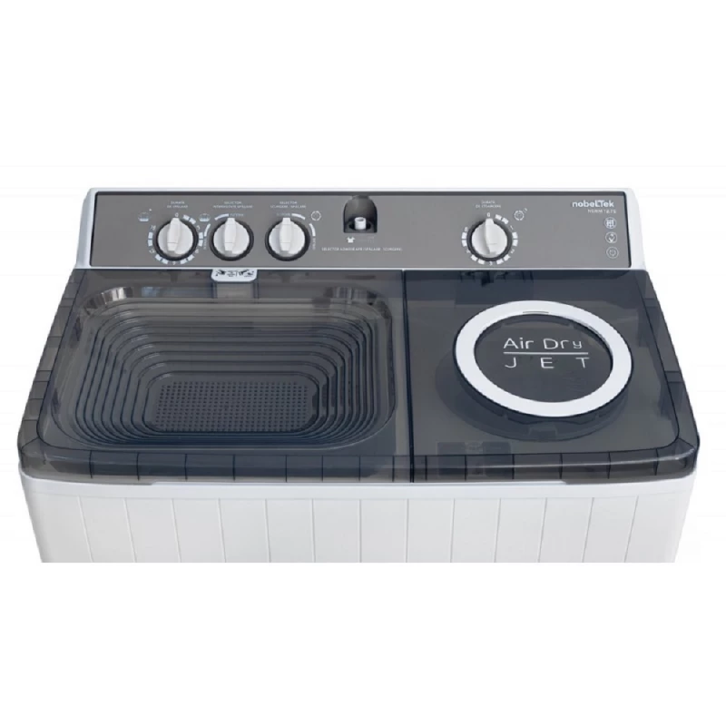 Masina de spalat rufe semiautomata NOBELTEK NSWM 12.7S, 12 kg, 1400 RPM, Alb, Gri