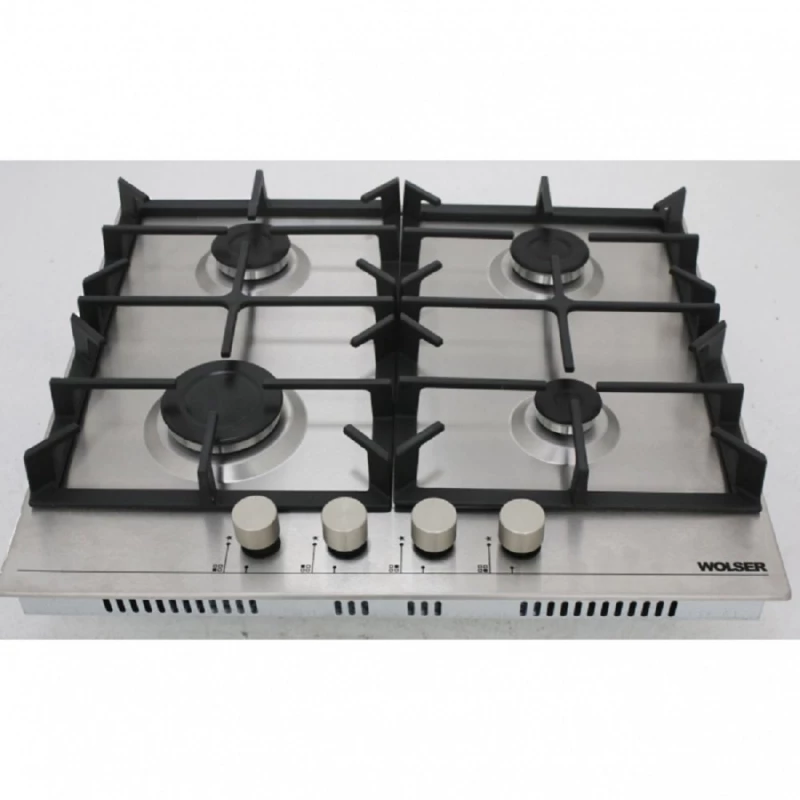 Plita incorporabila cu gaz WOLSER WL- 64G WHITE GLASS ECO, 4 arzatoare, 60 cm, Inox
