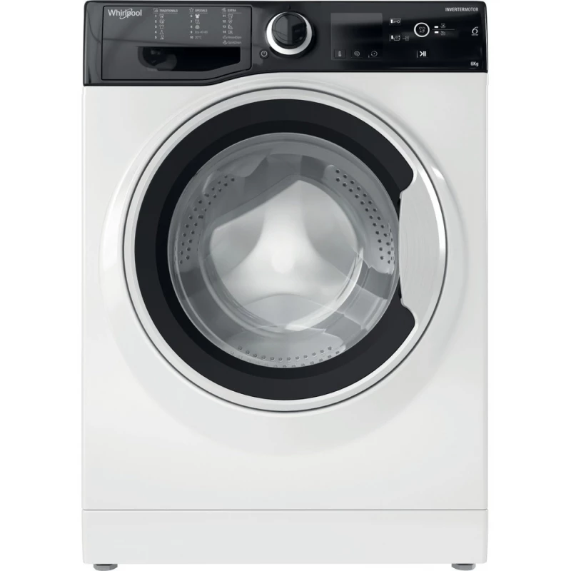 Masina de spalat rufe Whirlpool WRBSS 6249 S EU, Ingusta, 6 kg, 1200 RPM, 16 programe, Alb, Negru, C