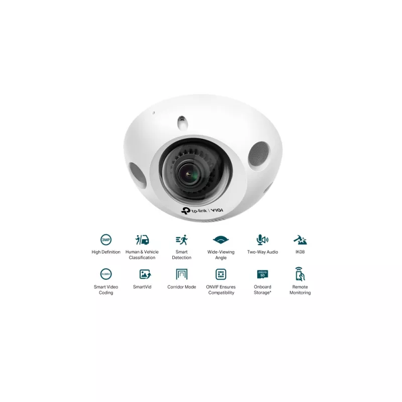 Camera IP TP-LINK "VIGI C230I MINI", 2.8MM, 3MP, DOME NETWORK CAMERA, IK08, POE