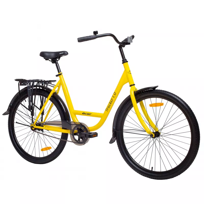 Bicicleta AIST TRACKER 1.0 ЖЕЛТЫЙ 26 СТАЛЬ 1 НОЖНОЙ БАГАЖНИК, 26", 1 viteza, Galben