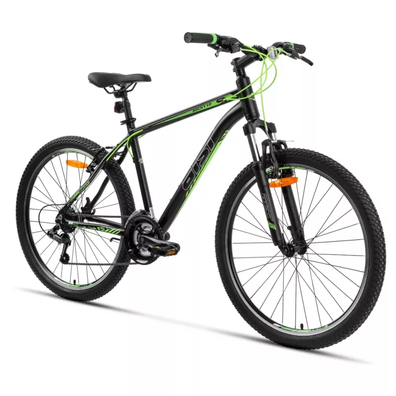 Bicicleta AIST ROCKY 1.0 ЧЕРНО-ЗЕЛЕНЫЙ 26 АЛЮМИНИЙ 21 V-BRAKE V-BRAKE АММОРТИЗ. ПЕРЕД. ВИЛКА, 26", 21 viteze, Negru, Verde