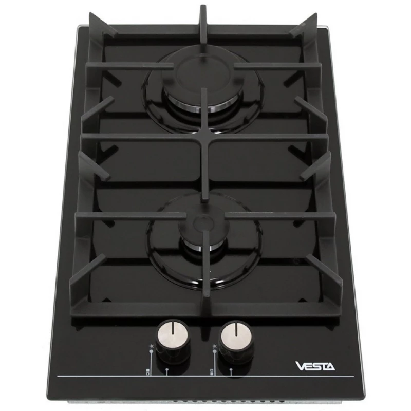 Plita incorporabila cu gaz VESTA BHF3060ICG/GR, 2 arzătoare, Sticlă călită, Negru