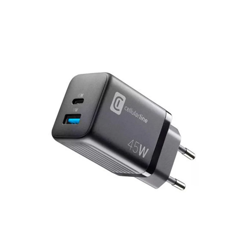 Incarcator Cellular Line CELLULARLINE, 2 PORTS, PD + USB, 45W, BLACK