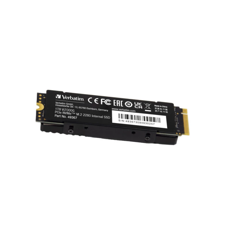 SSD VERBATIM M.2 NVMe SSD 1.0TB Vi7000G w/Heatsink, Interface: PCIe4.0 x4 / NVMe 1.4, M2 Type 2280 form factor, Sequential Read 7400 MB/s, Sequential Write 5500 MB/s, Random Read 600K IOPS, Random Write 800K IOPS, DRAM Buffer, TBW: 500TB, PS5 Compatibile