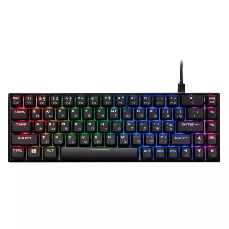 Gaming keyboard 2E KG370 RGB 68KEY GATERON BLUE SWITCH USB BLACK UKR