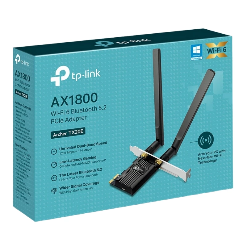 WiFi адаптер TP-LINK PCIE WI-FI 6 DUAL BAND LAN/BLUETOOTH 5.2 ADAPTER  "ARCHER TX20E", 1800MBPS, OFDMA