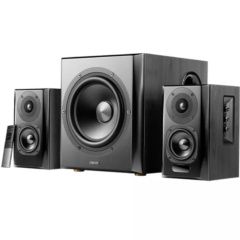 Колонка EDIFIER S351DB BLACK, 2.1/ RMS 150W (70W+ 2X40W), AUDIO IN: BLUETOOTH 5.1 APTX WIRELESS SOUND, RCA X2, PC, AUX, OPTICAL, COAXIAL, REMOTE CONTROL, ALL WOODEN, (SUB.8" + SATL.(3,5"+1"))