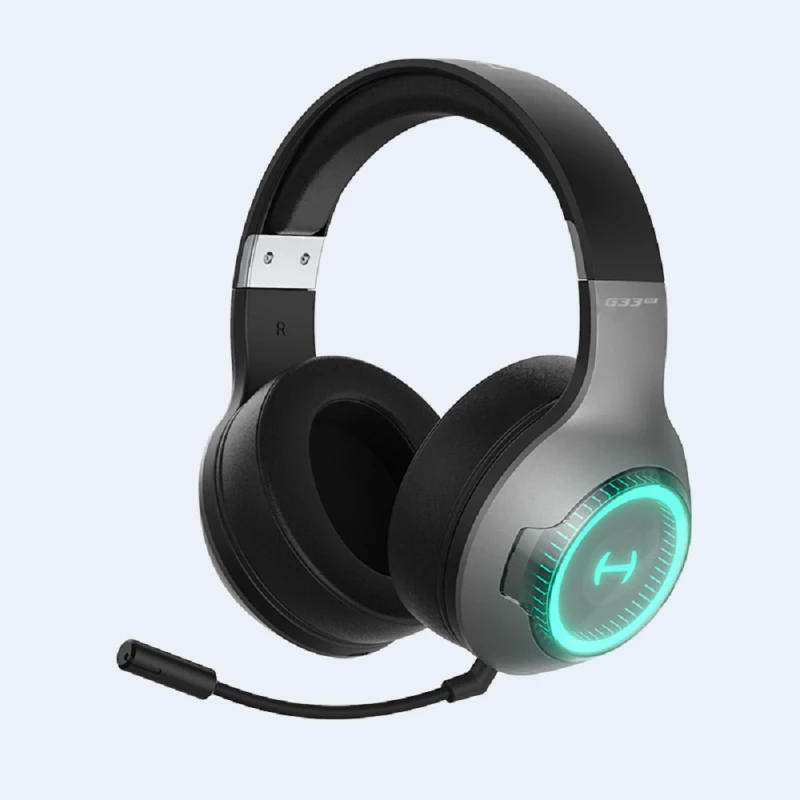 Casti cu fir si microfon EDIFIER G33BT Grey / Bluetooth Gaming On-ear headphones with microphone, RGB, 10W RMS total output power from 0.5" tweeters and 3.5" mid-bass drivers, Playback time 24 hours (light on);48 hours (light off)