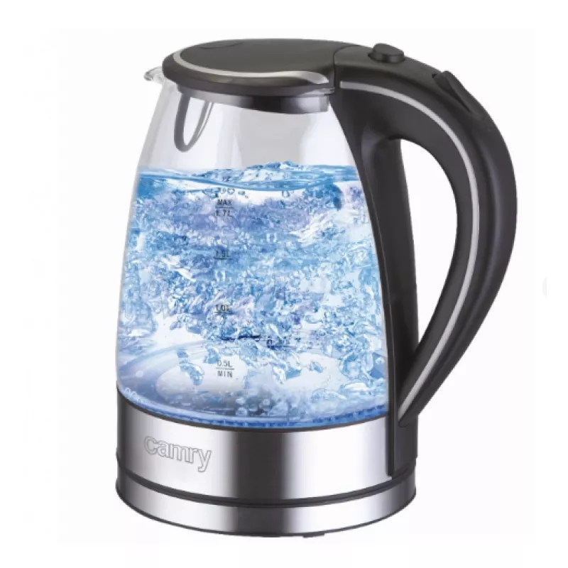 Электрочайник Camry CR 1239, 1.7 л, 2000 Вт, Стекло, Пластик, Металл, Прозрачный, Черный