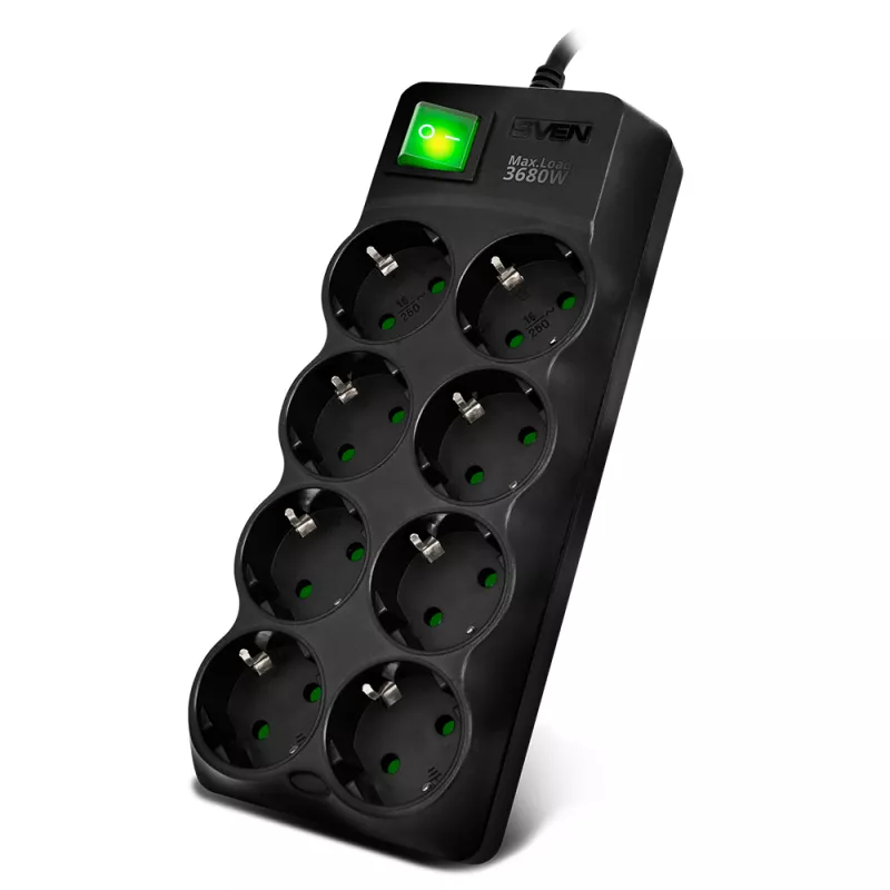 Prelungitor cu protectie SVEN SURGE PROTECTOR 8 SOCKETS, 5.0M, "SF-08E-16", BLACK