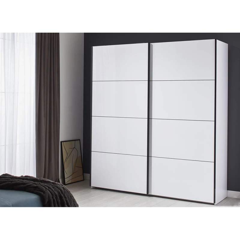 Dulap cu usi glisante Ambianta 2,0M SPACE, PAL melaminat, MDF, Alb