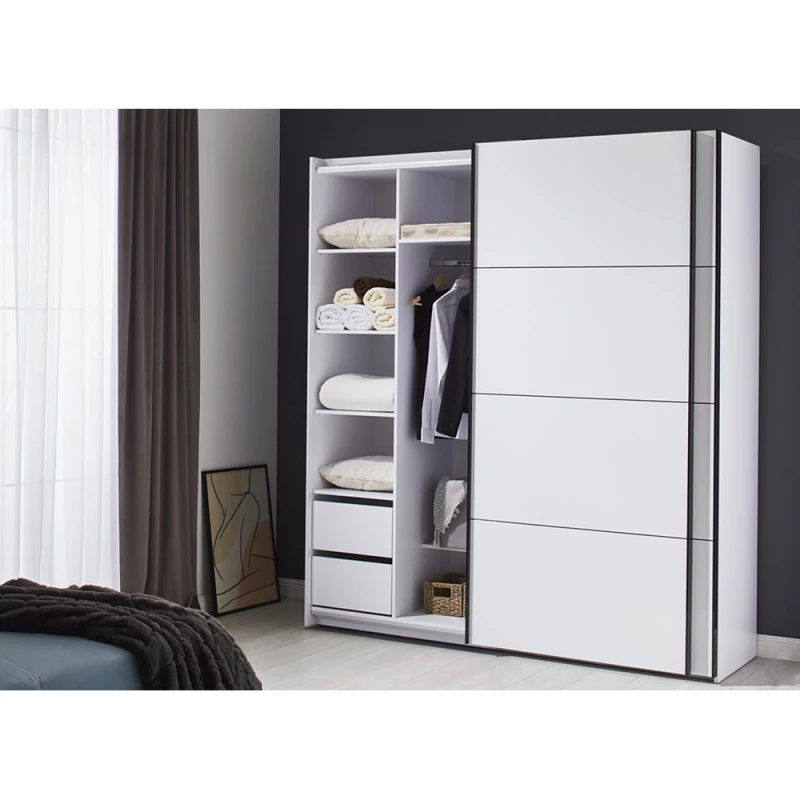 Dulap cu usi glisante Ambianta 2,2M SPACE, PAL melaminat, MDF, Alb