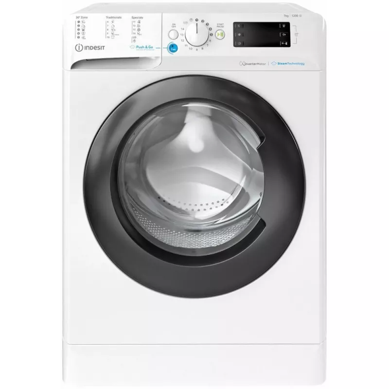Стиральная машина Indesit BWSE 71295 X WBV EU, Узкая, 7 кг, 1200 об/мин, 16 программ, Белый, Черый, B
