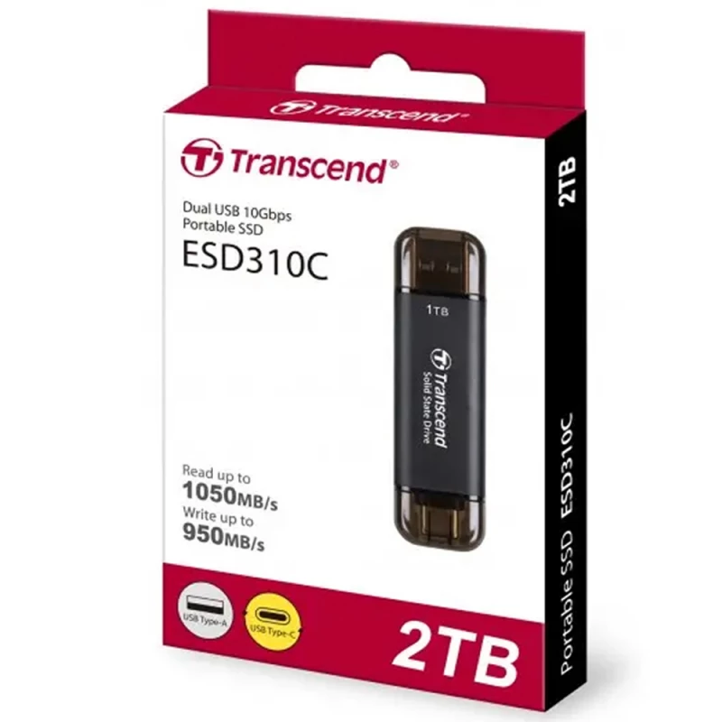 Hard disk extern TRANSCEND 2.0TB PORTABLE SSD ESD310C BLACK, USB-A/C 3.2