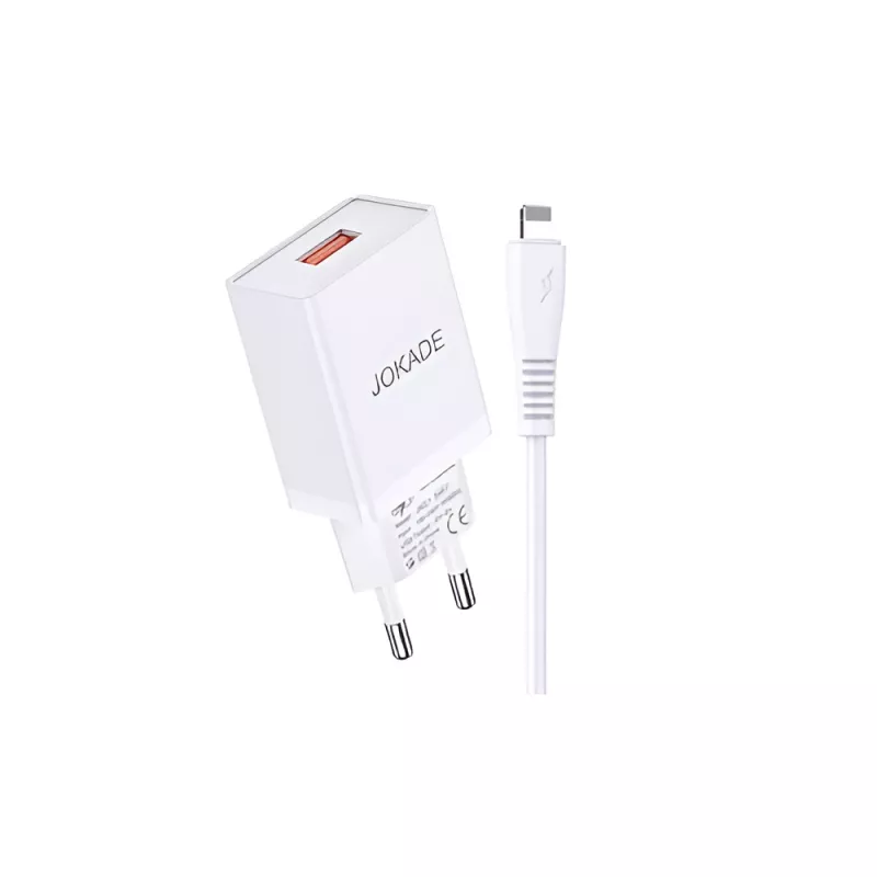 Incarcator Jokade WALL CHARGER WITH CABLE USB TO LIGHTNING SINGLE PORT 5A JB022, WHITE