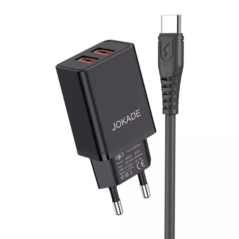Incarcator Jokade WALL CHARGER WITH CABLE USB TO TYPE-C DUAL PORT 5A YIYUE, BLACK
