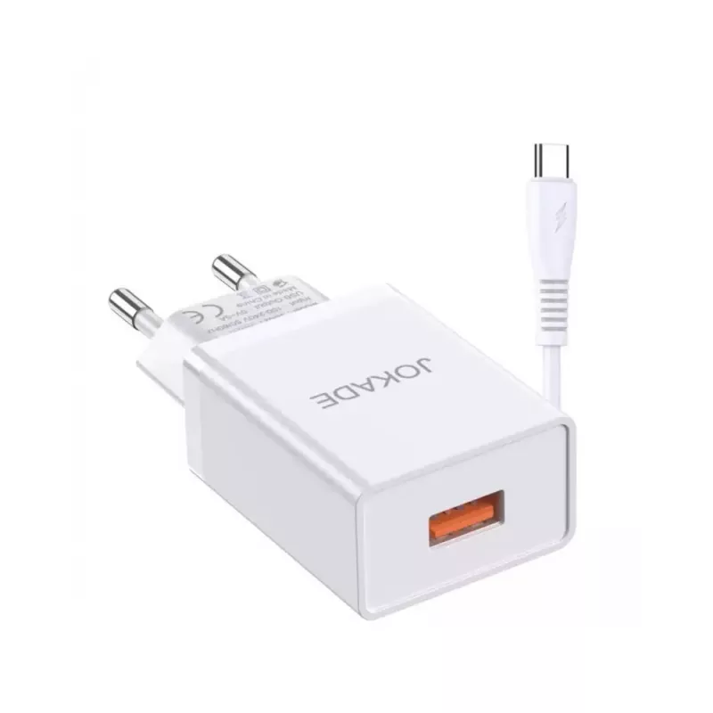 Зарядное устройство Jokade Wall Charger with Cable USB to Type-C Single Port 5A JB022, White