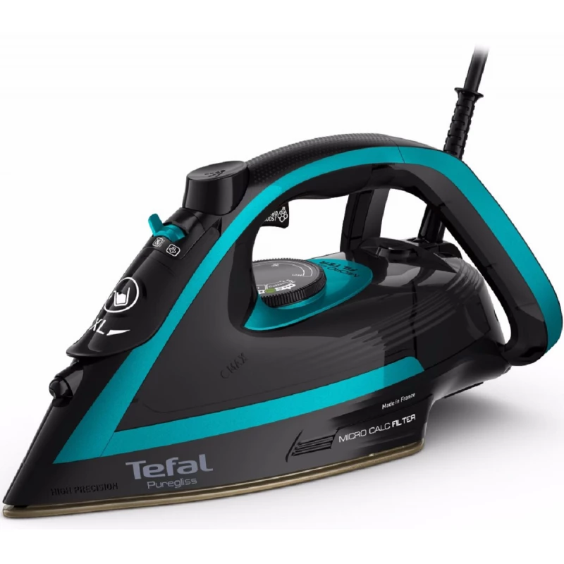 Fier de calcat Tefal FV8066E0, 3000 W, 270 ml, Negru, Turcoaz