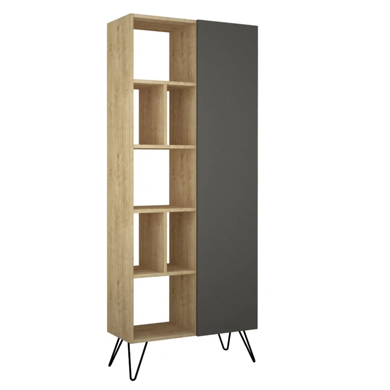 Dulap MLAND JEDDA BOOKCASE, PAL melaminat, Stejar, Antracit