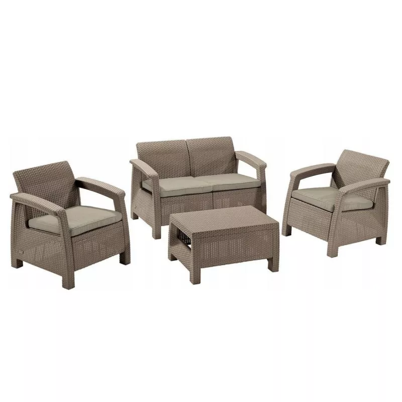 Set mobila de gradina KETER CORFU SET CAPPUCCINO/SAND (227640), Plastic, Cappuccino , Sand