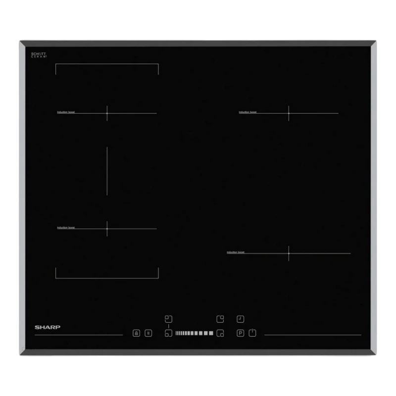 Plita incorporabila cu inductie SHARP KH-6I27NS0I-EU, 7.4 kW, 4 Arzatoare, Vitroceramica, Timer, Negru