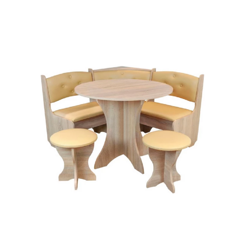 Coltar de bucatarie PEHOTIN «БОЯРИН» С КРУГЛ СТОЛОМ И 2 ТАБУРЕТАМИ, Stejar Sonoma,Cafea