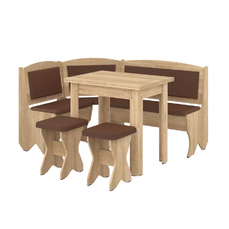 Coltar de bucatarie PEHOTIN «ИМПЕРАТОР» С РАСКЛ СТОЛОМ И 2 ТАБУРЕТАМИ, Stejar Sonoma, Maro