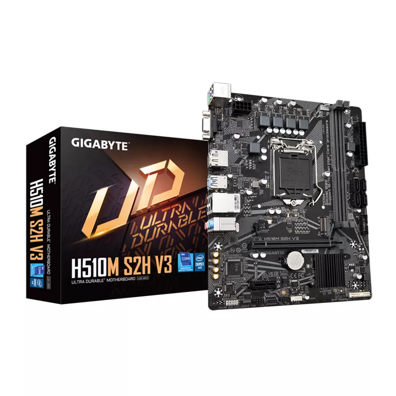 Материнская плата GIGABYTE H510M S2H V3, Socket 1200, Intel® H470 (11/10th Gen CPU), Dual 2xDDR4-3200, CPU Intel graphics, DVI, HDMI, DP, 1xPCIe X16 4.0, 4xSATA3, RAID, 1xM.2, 1xPCIe X1, ALC897 HDA, GbE LAN, 4xUSB3.2, RGB Led, mATX