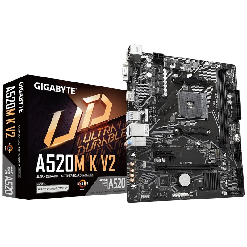 Placa de baza GIGABYTE A520M K V2, Socket AM4, AMD A520, Dual 2xDDR4-5100, APU AMD graphics, VGA, HDMI, 1xPCIe X16, 4xSATA3, RAID, 1xM.2, 1xPCIe X1, Realtek HDA 7.1, GbE LAN, 6xUSB3.2, mATX, AM4