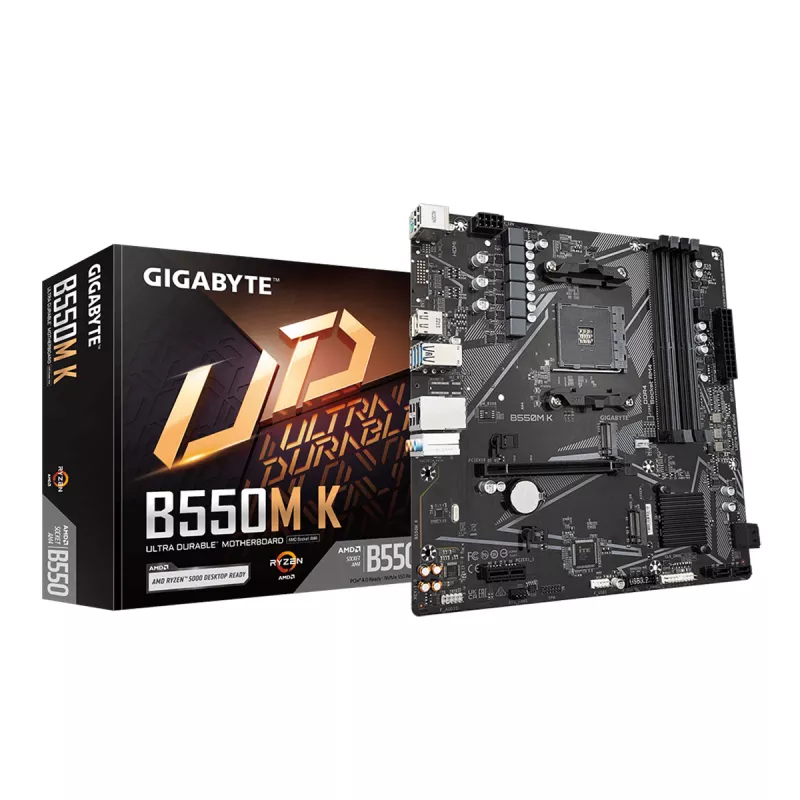 Placa de baza GIGABYTE B550M K, Socket AM4, AMD B550, Dual 4xDDR4-5100, APU AMD graphics, HDMI, DP, 1xPCIe4.0 X16, 4xSATA3, RAID, 1xM.2PCIe 4.0, 1xPCIeX1, Realtek HDA 7.1, GbE LAN, 6xUSB3.2, mATX