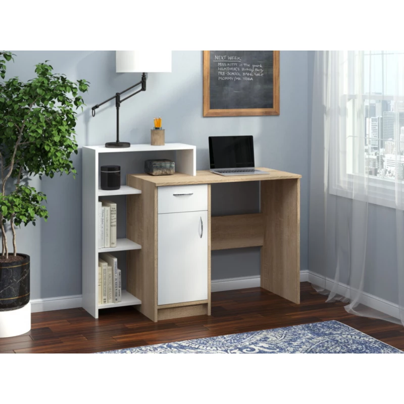 Masa de birou PEHOTIN "КРЕДО", Stejar Sonoma, Alb, 48 x 75 x 116.6