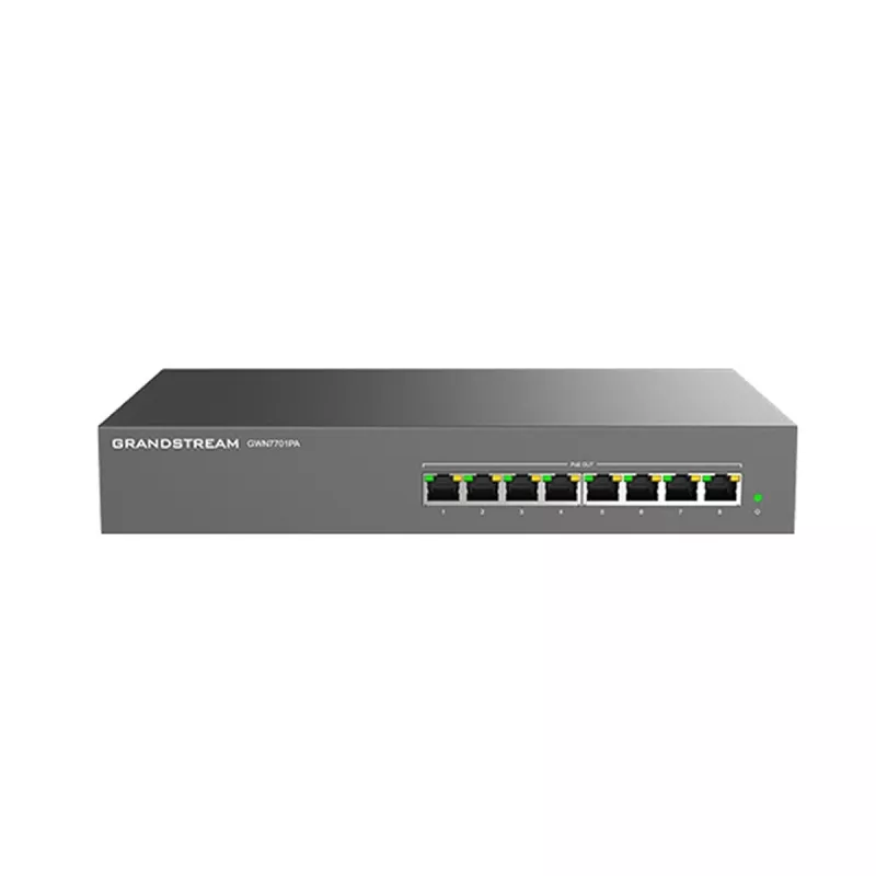 Comutator de retea Grandstream .8-PORT 10/100/1000MBPS POE,  "GWN7701PA", WITH 8-PORT POE, 145W BUDGET, METAL, RACK/DSK