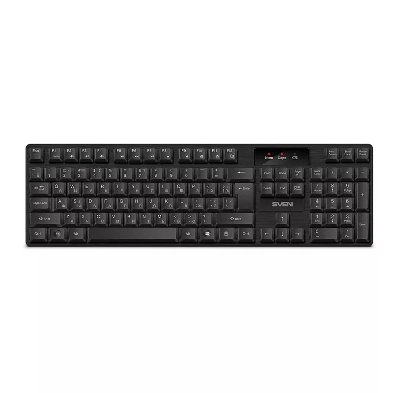 Клавиатура беспроводная SVEN KB-C2300W, 12 Fn keys, Splash proof, Battery indicator, 2.4Ghz, 2xAA, Black