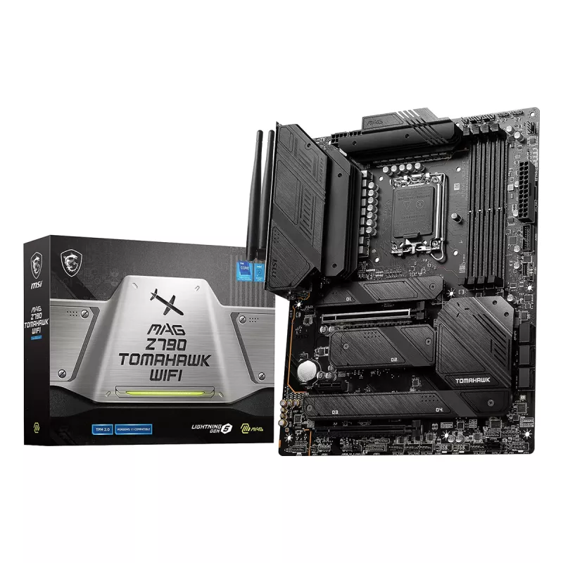 Placa de baza MSI MAG Z790 TOMAHAWK WIFI, LGA 1700, Intel® Z790 (13/12th Gen CPU), 18Phases, CPU graphics, HDMI, DP, Dual 4xDDR5-7200, 2xPCIe X16 5.0, 7xSATA3, RAID, 4xM.2 4.0, 1xPCIe X1, ALC4080/SPDIF, 2.5GbE LAN, WiFi6E/BT 5.3, 1xUSB-C3.2Gen2x2, 6xUSB3.2Gen2(