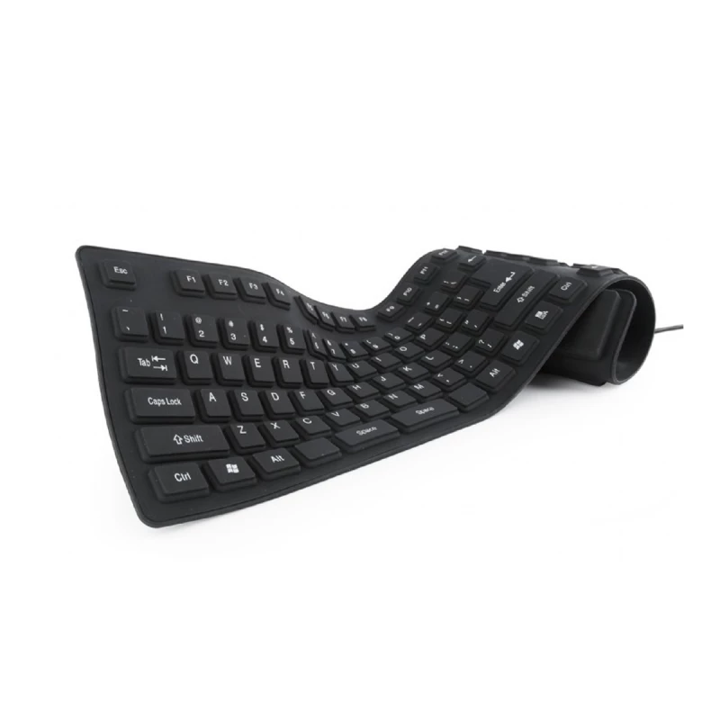 Keyboard GEMBIRD KB-109F-B, Flexible keyboard, USB, OTG adapter, black color, US layout