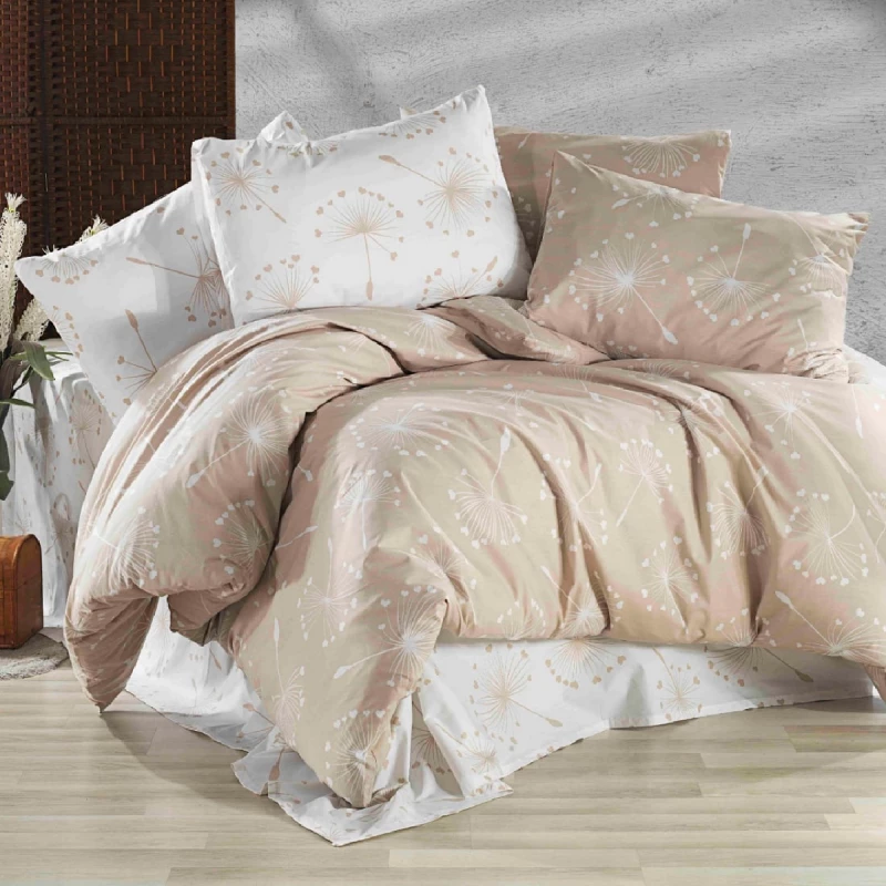 Lenjerie de pat Cottony SLPR RANFORCE PAPADIE CU INIMIOARE BEJ (240), 2 persoane, Poplin, Bej