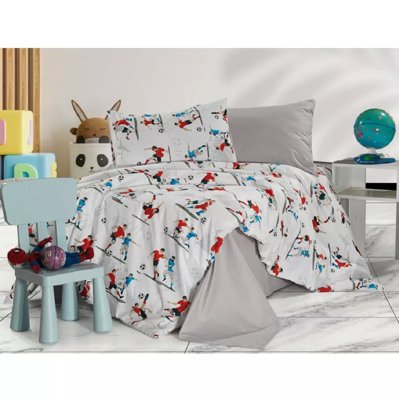 Lenjerie de pat Cottony SLPR FOTBALISTII (240), 2 persoane, Ranforce, Albastru