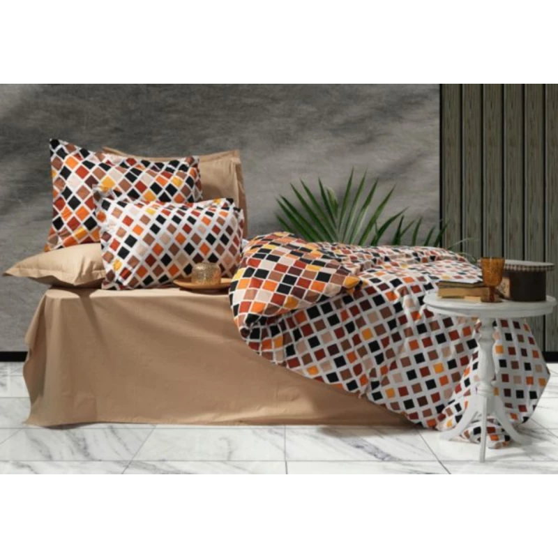 Lenjerie de pat Cottony ROMBURI ORANGE / CAPPUCCINO, 2 persoane, Poplin