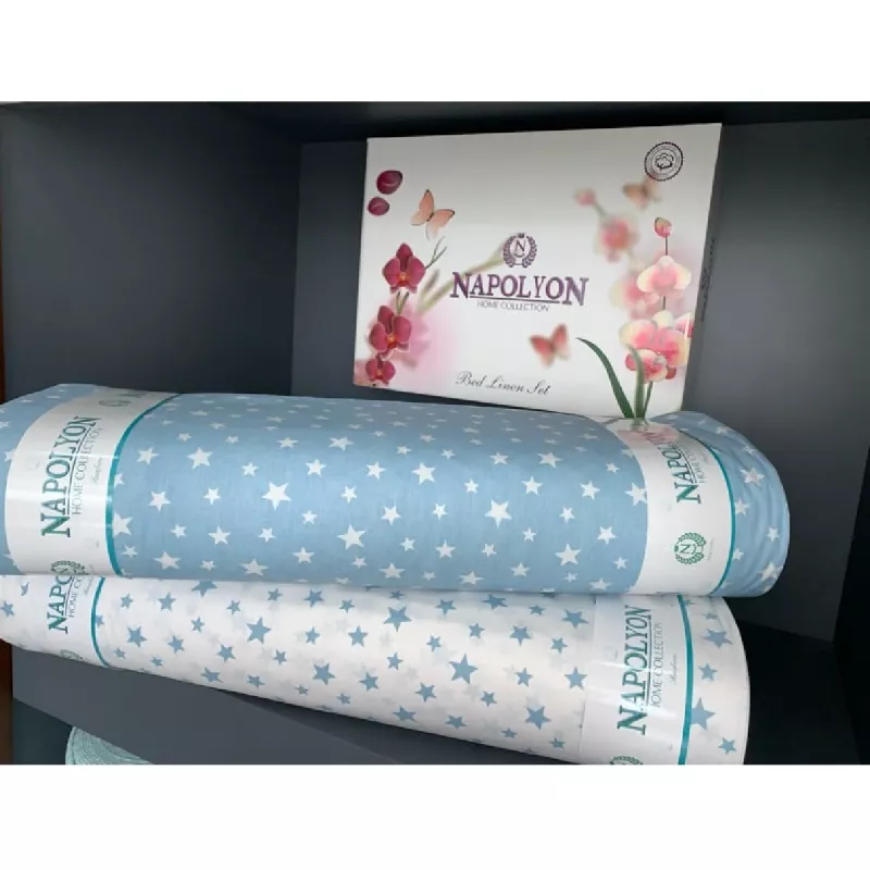 Lenjerie de pat Cottony SLPR STELUTE, 1 persoană, Poplin, Albastru deschis