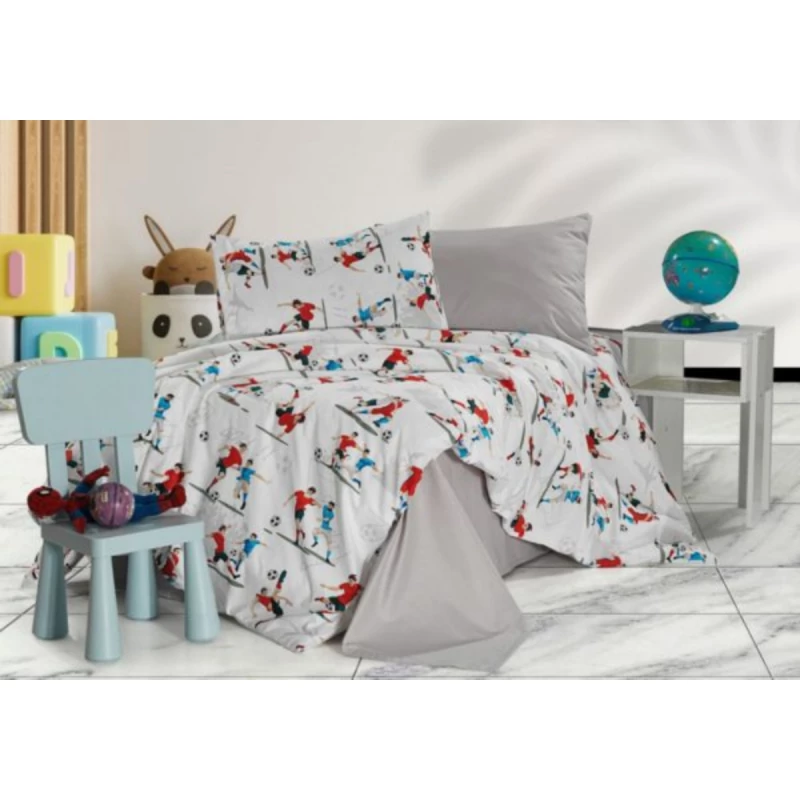 Lenjerie de pat Cottony FOTBALISTI / ROSU, 1 persoana, Poplin, Alb, Rosu