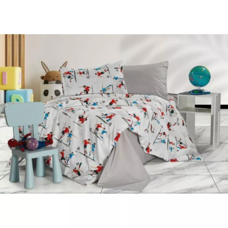 Lenjerie de pat Cottony FOTBALISTI, 1 persoana, Poplin, Alb, Albastru