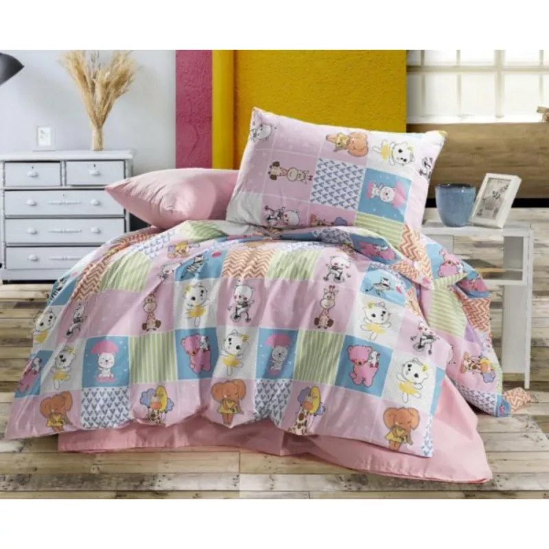 Lenjerie de pat Cottony TEDY ROZ / STELUTE ROZ, 1 persoana, Poplin, Roz